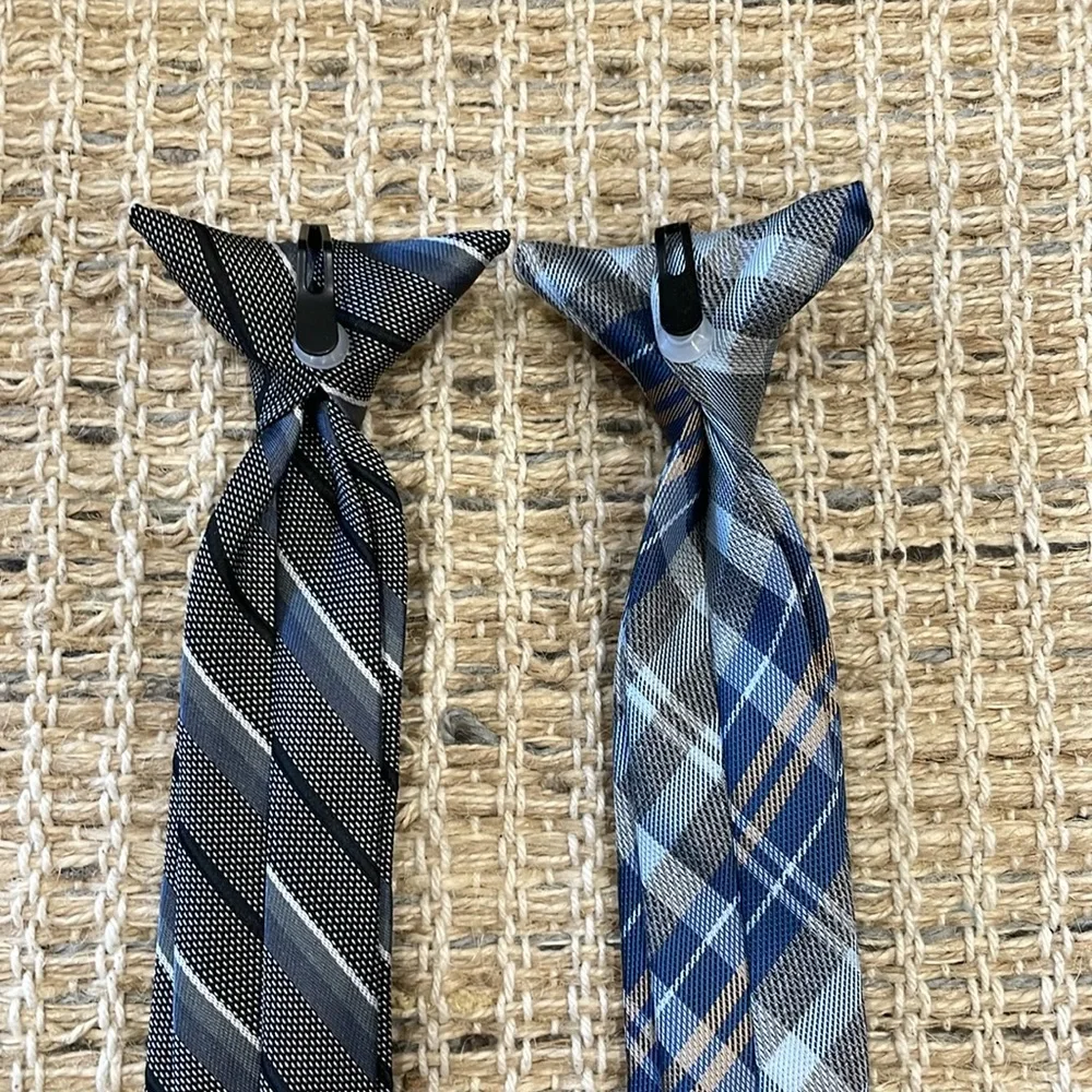 2 Kids size Clip on Ties Blue and Gray